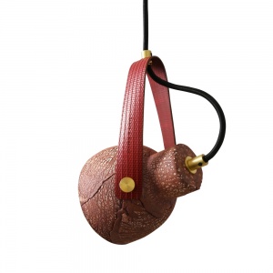 Pera Ceramic Pendant with Rescued Fire-Hose Strap, Red Iron